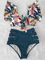 Load image into Gallery viewer, &#39;Caribena&#39; Floral Ruffled Hem High-Waisted Bikini Set
