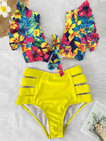 Load image into Gallery viewer, &#39;Caribena&#39; Floral Ruffled Hem High-Waisted Bikini Set
