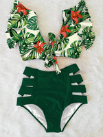 Load image into Gallery viewer, &#39;Caribena&#39; Floral Ruffled Hem High-Waisted Bikini Set
