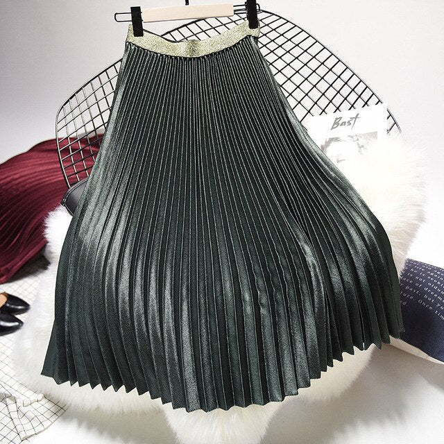 'Fiona' Metallic Pleated Skirt