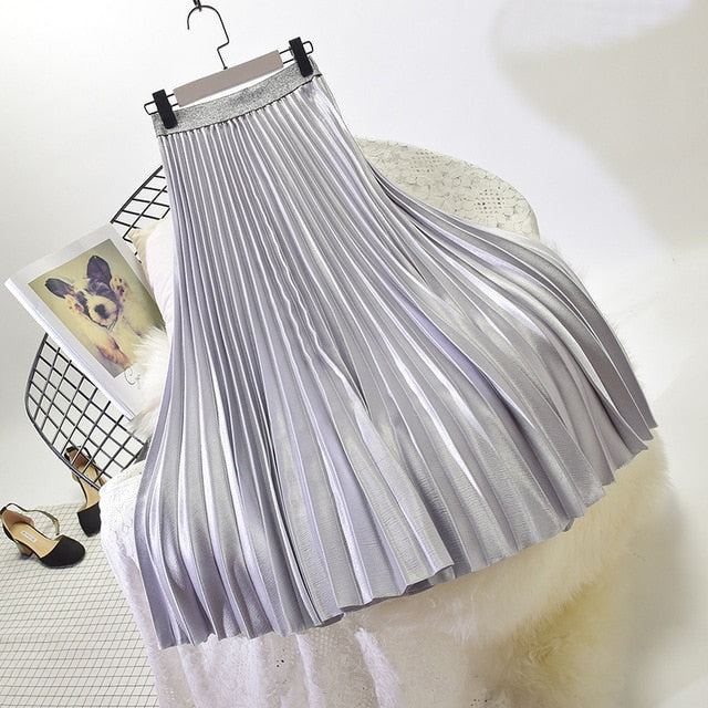 'Fiona' Metallic Pleated Skirt