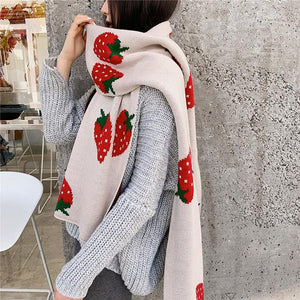 'Sweet Strawberries' Oversized Knit Scarf - Velantris